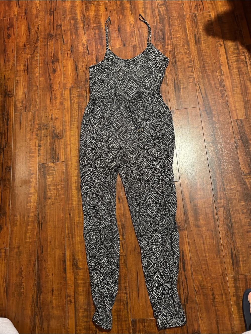 Forever 21 Black & White Patterned Spaghetti-Strap Jumpsuit
